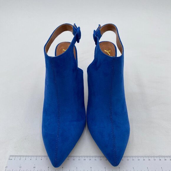 YDN Blue Pointed Toe Cone High Heels Slingback Ankle Strap Faux Suede Booties - Picture 3 of 8